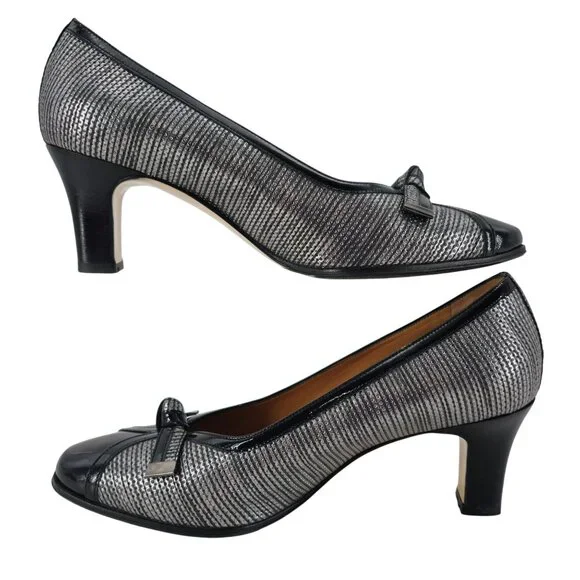 Volpato Italy Womens 7.5 / 38EU Black Grey Gray Leather dress shoes heels pumps - Picture 5 of 11